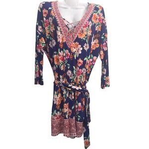 Market & Spruce Floral Print Jumper Romper with Belt V Neck Small Tropical Comfy